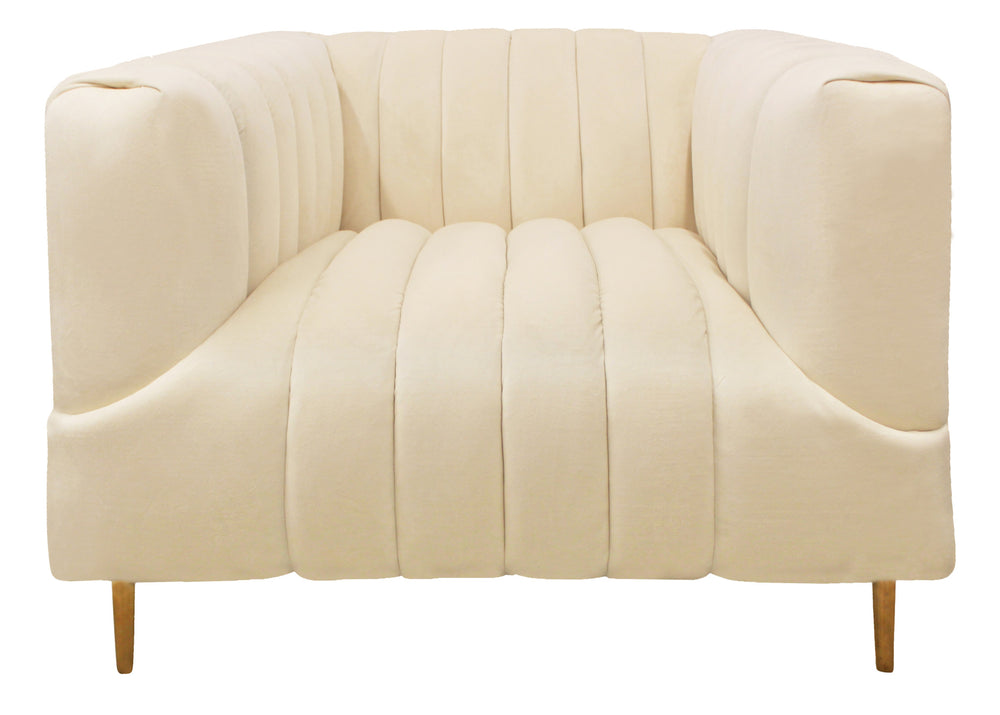 37" Ivory Velvet And Gold Solid Color Lounge Chair - Homeroots