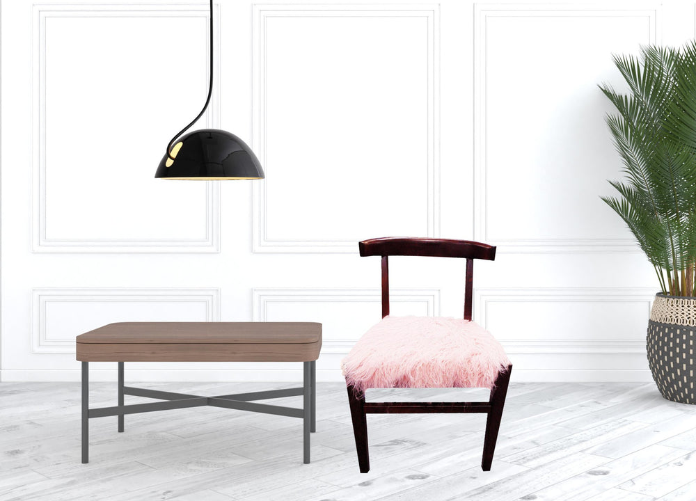 21" Blush Faux Fur And Dark Brown Solid Color Side Chair - Homeroots