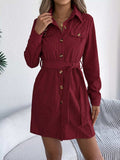 Button-Front Corduroy Shirt Dress - Trendsi - Flyclothing LLC