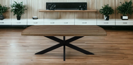 82" Natural And Black Solid Wood And Iron Pedestal Base Dining Table - Homeroots