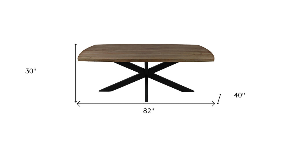 82" Natural And Black Solid Wood And Iron Pedestal Base Dining Table - Homeroots