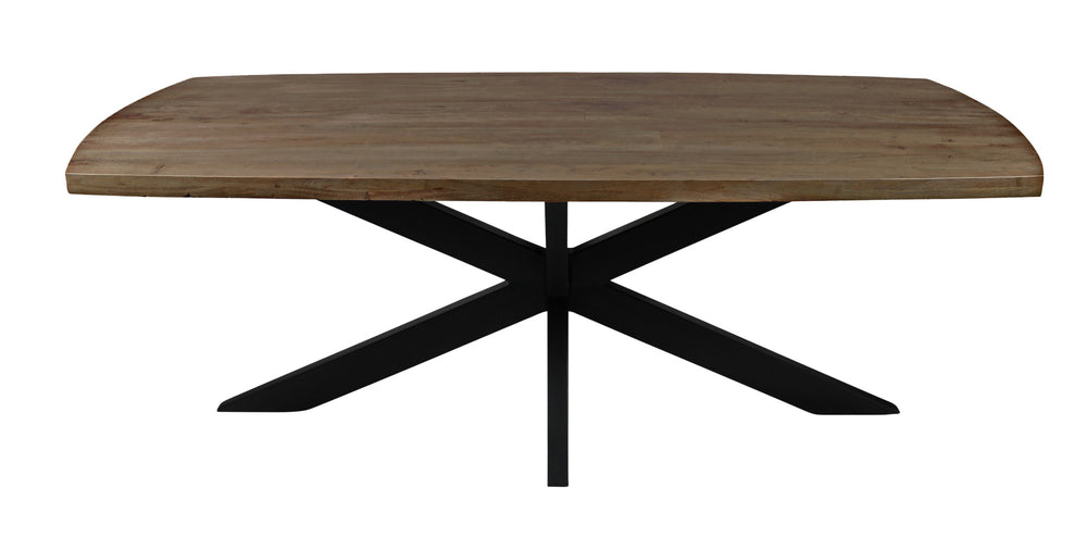 82" Natural And Black Solid Wood And Iron Pedestal Base Dining Table - Homeroots