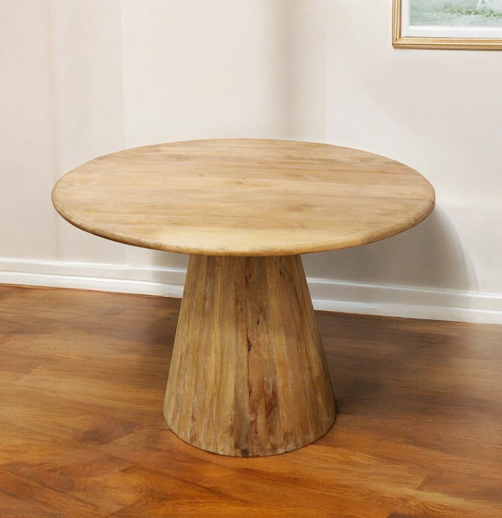 42" Natural Solid Wood Pedestal Base Round Top Dining Table - Homeroots - Flyclothing LLC
