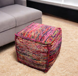 18" Pink Wool Cube Pouf Ottoman - Homeroots