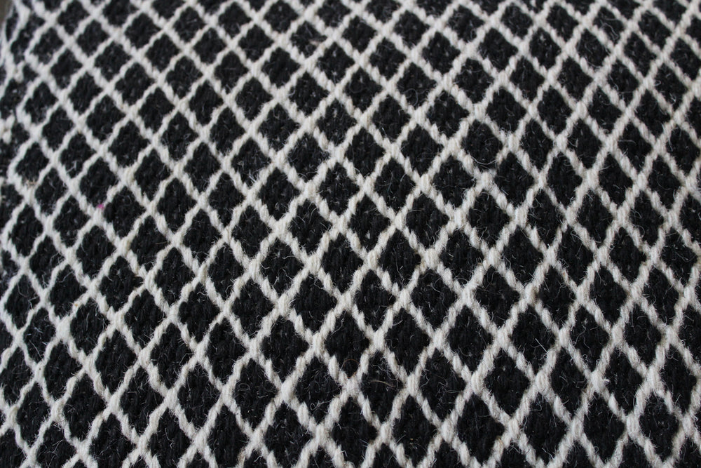 18" Black and Ivory Wool Cube Geometric Pouf Ottoman - Homeroots