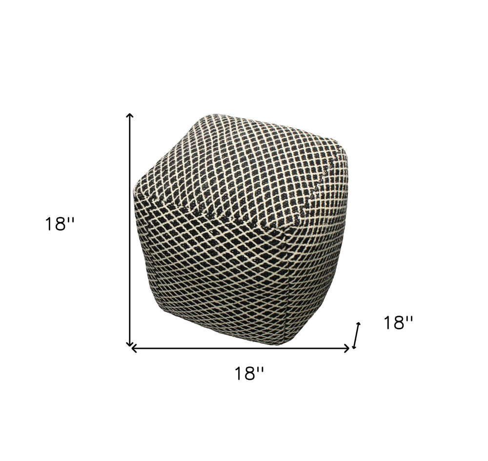18" Black and Ivory Wool Cube Geometric Pouf Ottoman - Homeroots