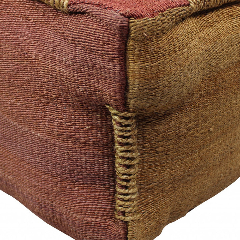 18" Pink and Orange Jute Cube Pouf Ottoman - Homeroots