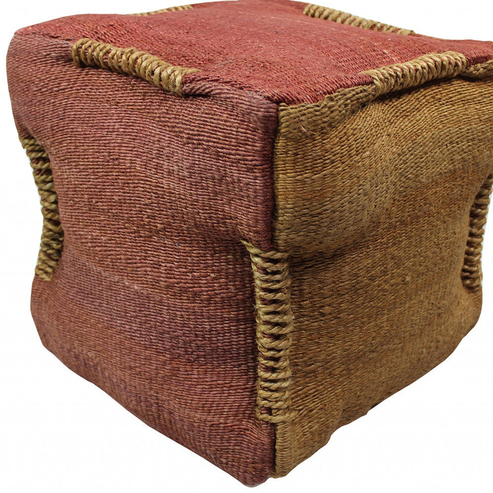 18" Pink and Orange Jute Cube Pouf Ottoman - Homeroots