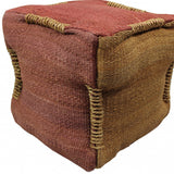 18" Pink and Orange Jute Cube Pouf Ottoman - Homeroots