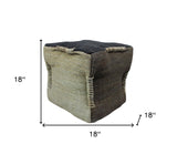 18" Black and Taupe Jute Cube Pouf Ottoman
