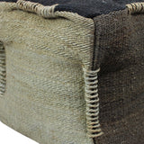 18" Black and Taupe Jute Cube Pouf Ottoman - Homeroots