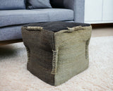 18" Black and Taupe Jute Cube Pouf Ottoman - Homeroots