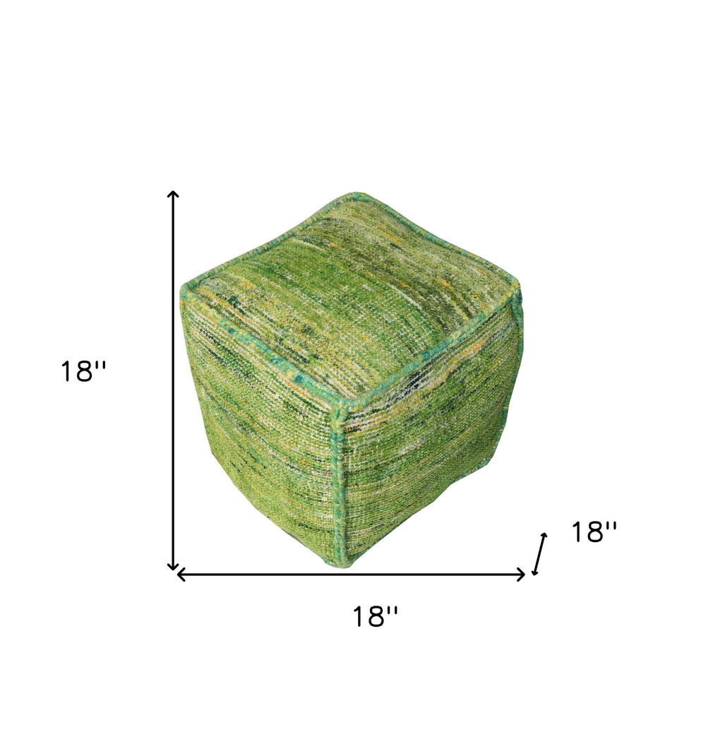 18" Green Recycled Silk and Cotton Blend Cube Pouf Ottoman - Homeroots