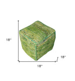 18" Green Recycled Silk and Cotton Blend Cube Pouf Ottoman - Homeroots