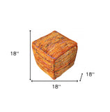18" Orange Recycled Silk and Cotton Blend Cube Pouf Ottoman