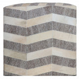18" Gray and Beige Hair on Hide Cube Chevron Pouf Ottoman - Homeroots