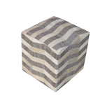 18" Gray and Beige Hair on Hide Cube Chevron Pouf Ottoman
