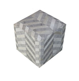 18" Gray and Ivory Hair on Hide Cube Chevron Pouf Ottoman - Homeroots