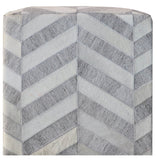 18" Gray and Ivory Hair on Hide Cube Chevron Pouf Ottoman