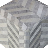 18" Gray and Ivory Hair on Hide Cube Chevron Pouf Ottoman - Homeroots