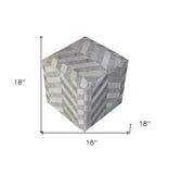 18" Gray and Ivory Hair on Hide Cube Chevron Pouf Ottoman - Homeroots