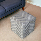 18" Gray and Ivory Hair on Hide Cube Chevron Pouf Ottoman - Homeroots
