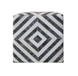 18" Dark Gray and Ivory Hair on Hide Cube Geometric Pouf Ottoman
