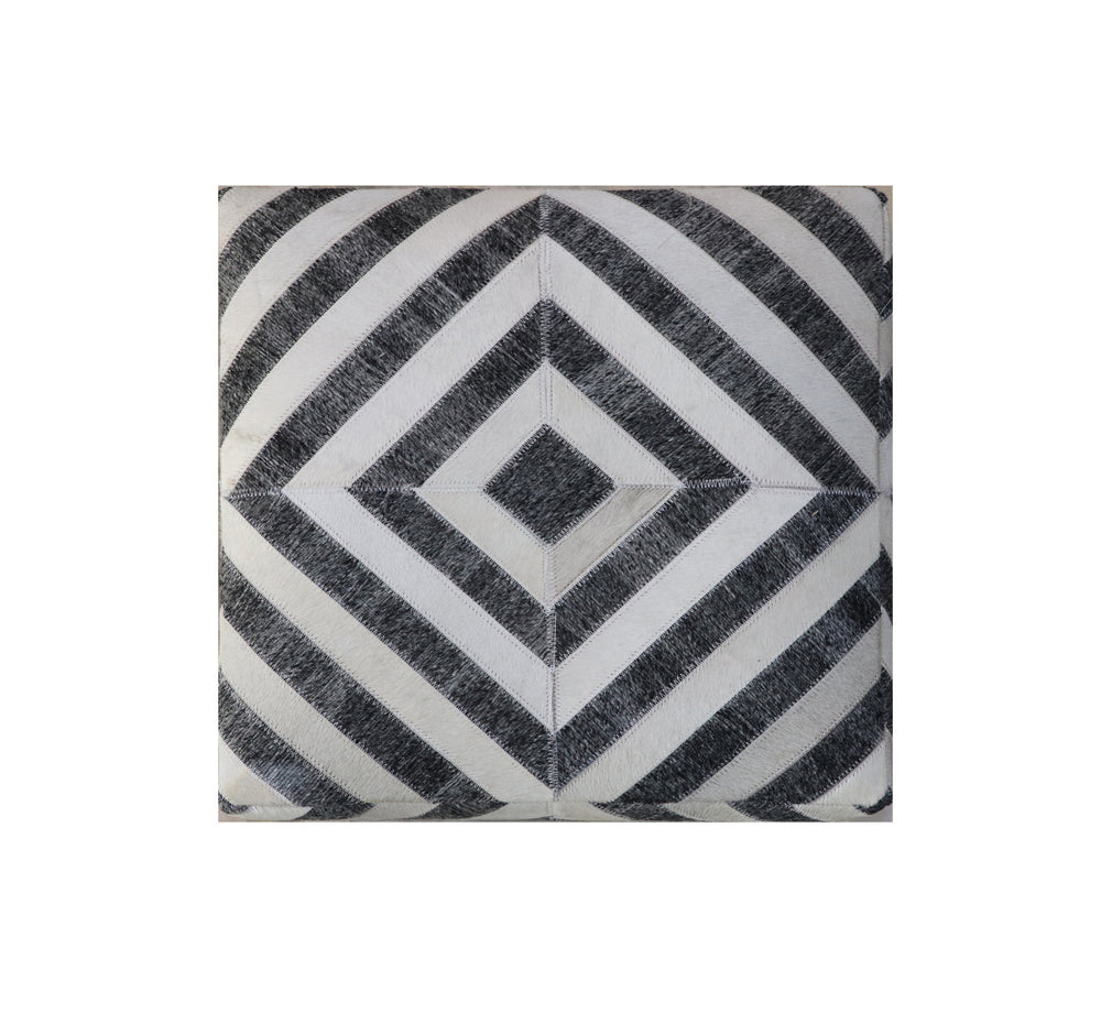 18" Dark Gray and Ivory Hair on Hide Cube Geometric Pouf Ottoman - Homeroots
