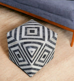 18" Dark Gray and Ivory Hair on Hide Cube Geometric Pouf Ottoman