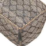 18" Natural Gray And Taupe Jute Cube Trellis Pouf Ottoman