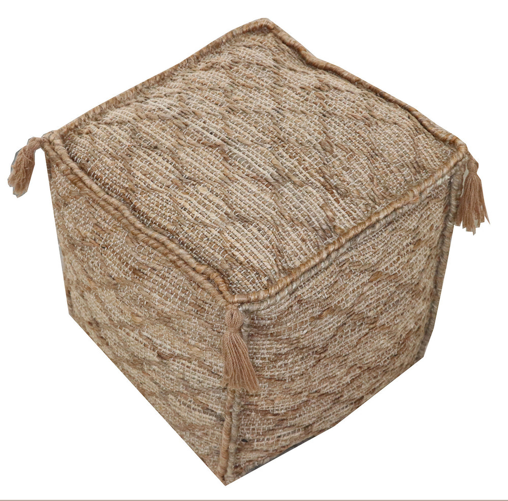 18" Brown Jute Cube Trellis Pouf Ottoman - Homeroots