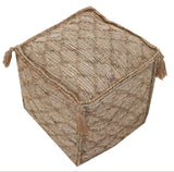 18" Brown Jute Cube Trellis Pouf Ottoman - Homeroots