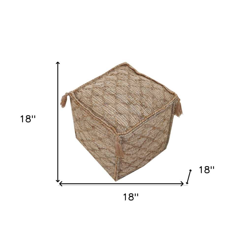 18" Brown Jute Cube Trellis Pouf Ottoman - Homeroots