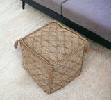 18" Brown Jute Cube Trellis Pouf Ottoman - Homeroots