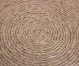 20" Beige Wool Round Ribbed Pouf Ottoman - Homeroots
