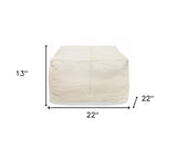 22" Ivory Leather Pouf Ottoman