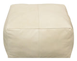 22" Ivory Leather Pouf Ottoman - Homeroots