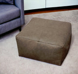 22" Gray Brown Distressed Leather Pouf Ottoman