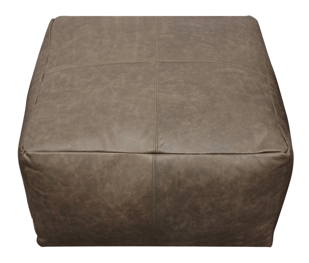 22" Gray Brown Distressed Leather Pouf Ottoman