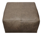 22" Gray Brown Distressed Leather Pouf Ottoman