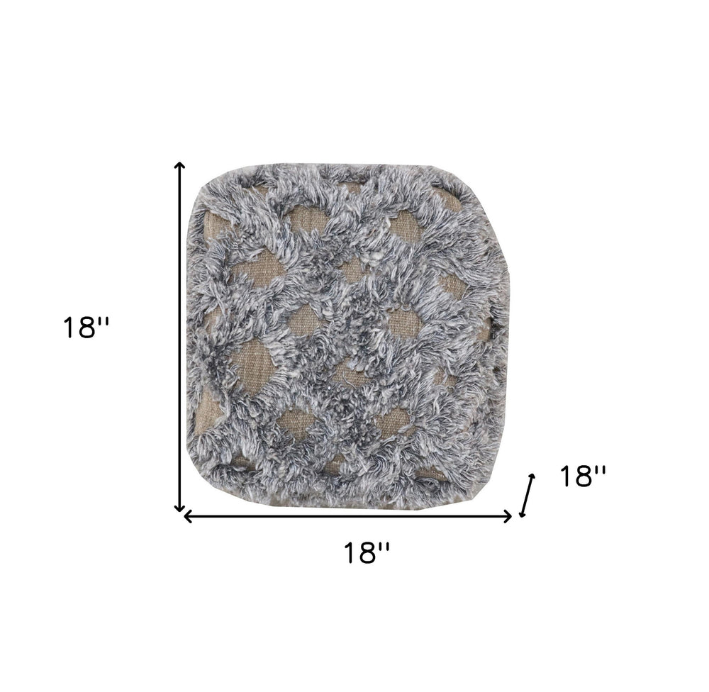 18" Natural and Gray Wool Cotton Blend Cube Geometric Pouf Ottoman - Homeroots