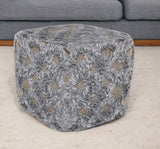 18" Natural and Gray Wool Cotton Blend Cube Geometric Pouf Ottoman - Homeroots