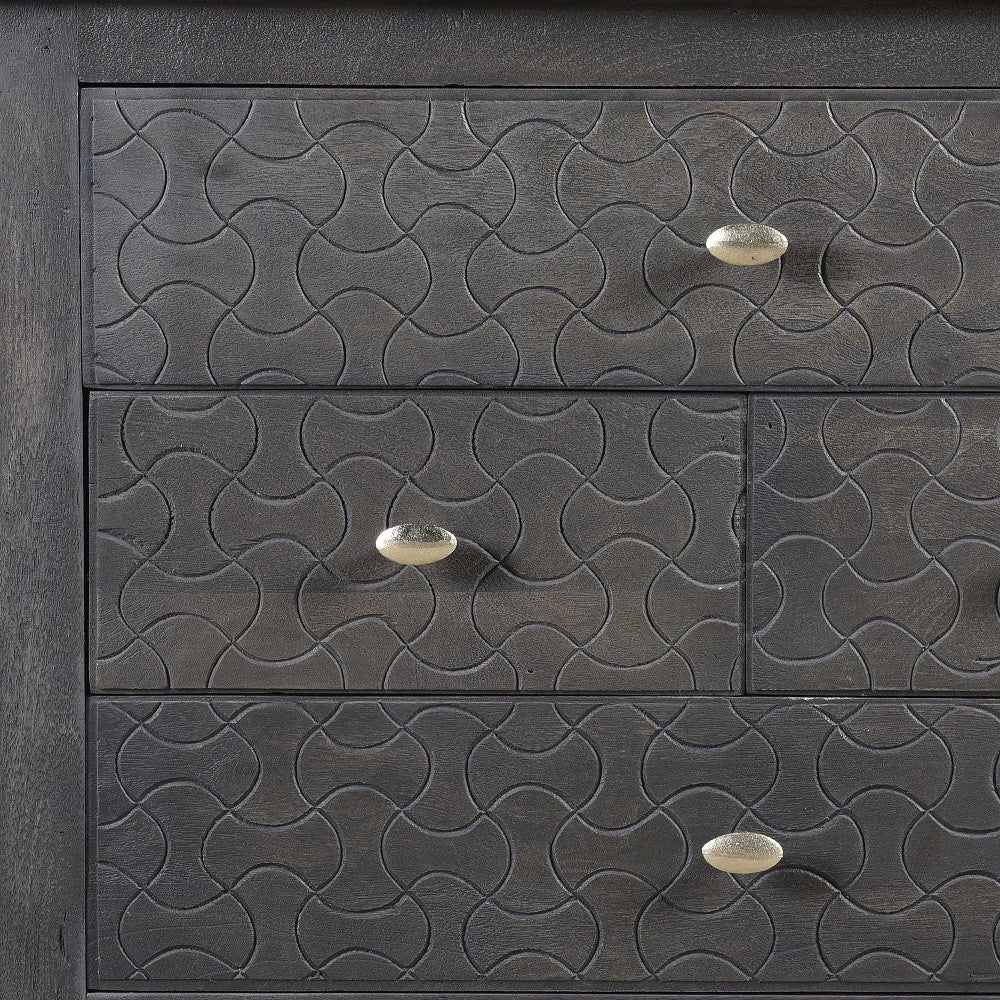 30" Gray Solid Wood Four Drawer Nightstand