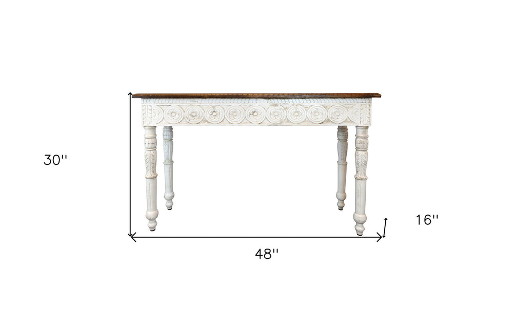 48" Natural and White Solid Wood Distressed Console Table - Homeroots - Flyclothing LLC