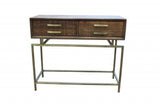 36" Brown and Brass Solid Wood Distressed Frame Console Table With Storage - Homeroots - Flyclothing LLC