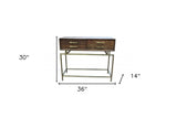 36" Brown and Brass Solid Wood Distressed Frame Console Table With Storage - Homeroots - Flyclothing LLC