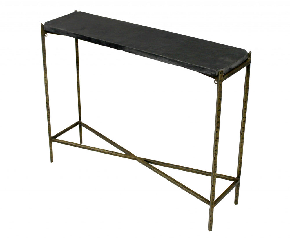 32" Black and Gold Stone Frame Console Table - Homeroots - Flyclothing LLC