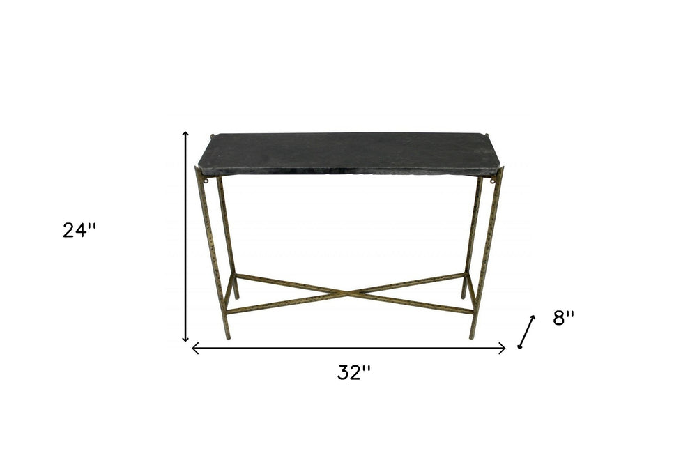 32" Black and Gold Stone Frame Console Table - Homeroots - Flyclothing LLC