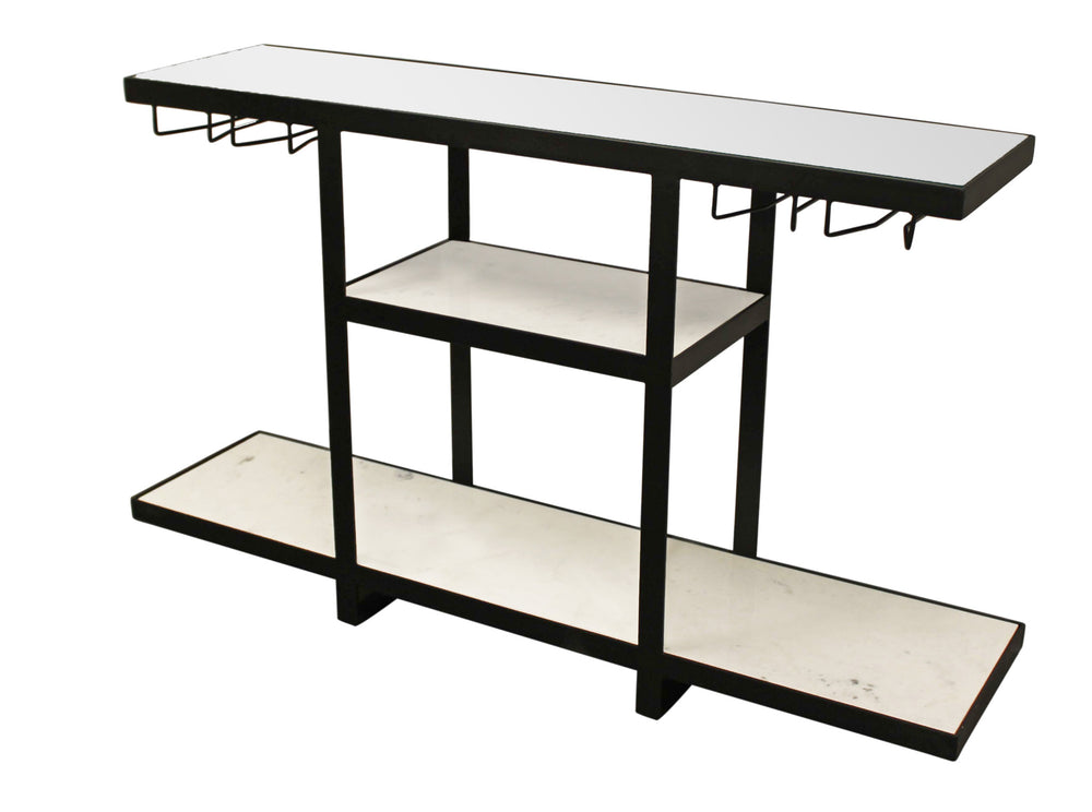 58" White and Black Glass Floor Shelf Console Table With Shelves - Homeroots - Flyclothing LLC