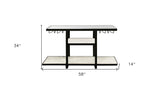 58" White and Black Glass Floor Shelf Console Table With Shelves - Homeroots - Flyclothing LLC